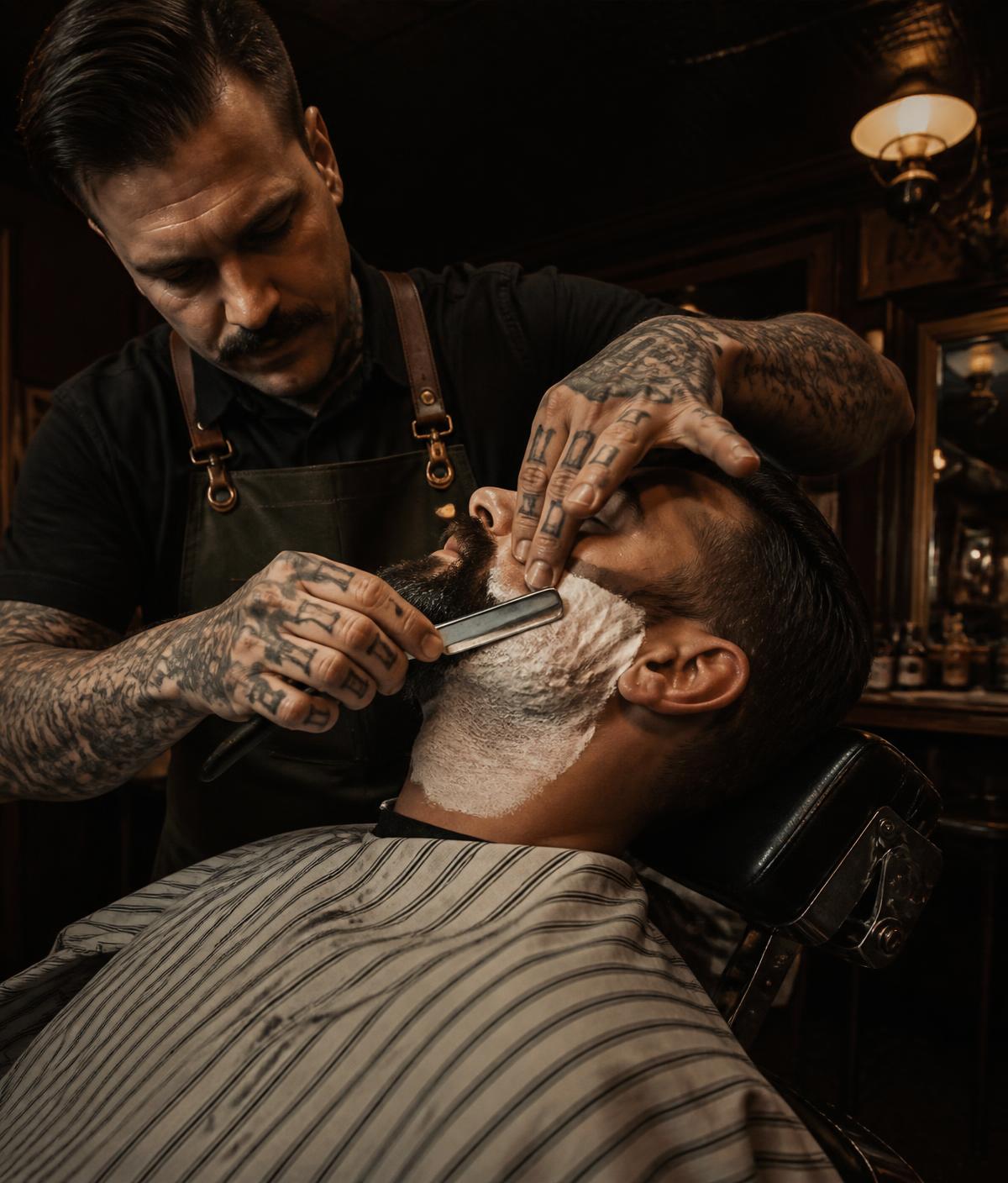 Barber performing a straight razor shave